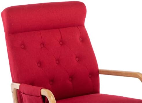 Mecedora con otomana, sillón mecedor de tela tapizada de mediados de siglo con cojín acolchado grueso, respaldo alto, silla mecedora con bolsillo