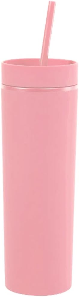momocici Vasos delgados mate a granel. Vasos delgados de color pastel mate de 16 onzas con tapas y pajitas. Vaso de plástico acrílico de doble pared