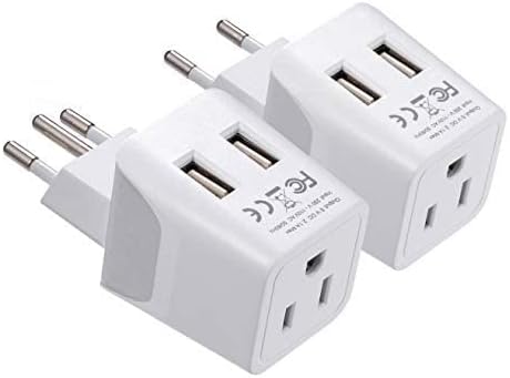 Ceptics Brasil – Juego de enchufes de viaje, con 2 USB + entrada de enchufe de EE. UU., tipo C y tipo N, ultra compacto, conexión a tierra segura,