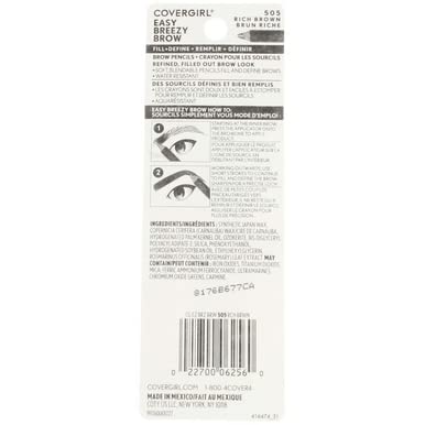 CoverGirl Easy Breezy Brow, Fill+Define Lápices 505 Marrón intenso 2 ea (paquete de 12)