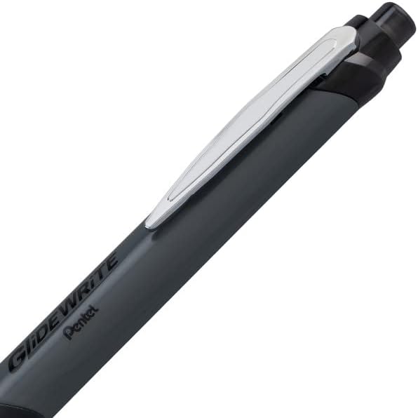 Pentel GlideWrite Signature Gun – Bolígrafo de barril de metal, (0.028 in), línea fina, con tinta recargable TechniFLO, paquete de 12 (negro)