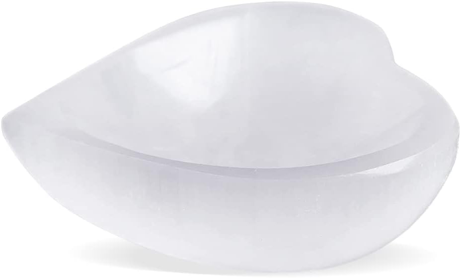 Cuenco de cristal de selenita en forma de corazón de 3.9 in, cuenco de cristales para curación de reiki, alivio de ansiedad y meditación. Ideal para