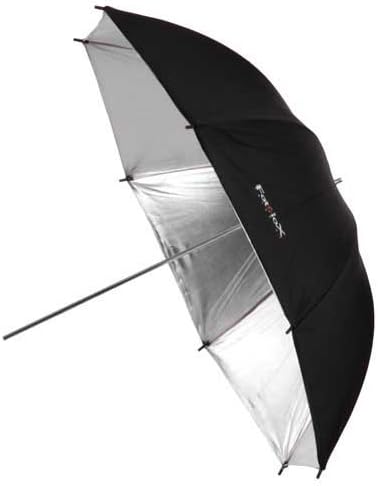 Fotodiox Paraguas de estudio de grado premium, 33 pulgadas, negro y plateado reflectante con interior plateado de grano fino