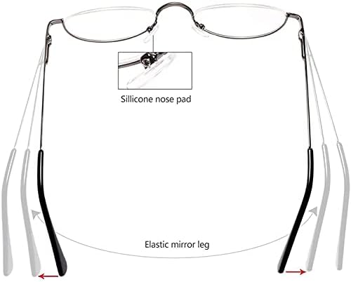 REAVEE Paquete de 4 lentes de lectura retro de aleación de media luna, para mujeres y hombres, medio marco, bisagra de resorte, elegante lector