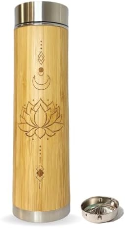 BenZen Vaso de té de bambú con colador, botella térmica de acero inoxidable con aislamiento térmico que mantiene el calor y el frío durante 12