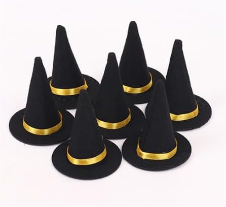 6 sombreros de bruja de fieltro hechos a mano para decoración de botellas de vino para fiestas de Halloween, accesorios para el cabello, manualidades