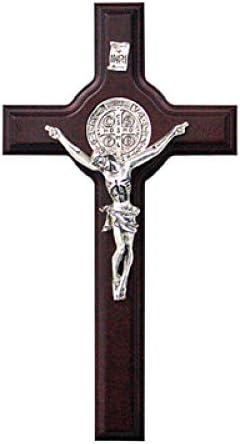 San Francis Imports Crucifijo de San Benito para pared, cruz de metal hecha a mano, cruz de metal de San Benito, crucifijo católico, 8 pulgadas,