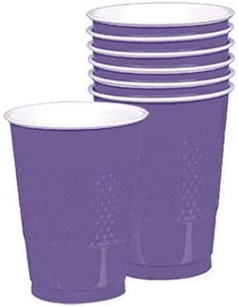 amscan Nuevos vasos de plástico morados  16 oz.  Paquete de 20  Suministros para fiestas