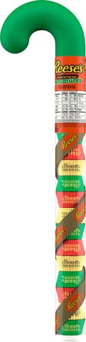REESE’S Miniatures – Tazas de chocolate con leche y mantequilla de maní, bastón de plástico de caramelo de Navidad, 2.17 onzas