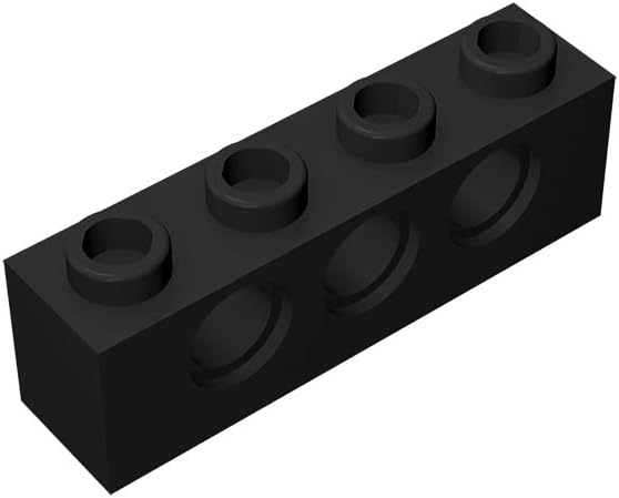 Ladrillo clásico de construcción a granel de 1 x 4 con agujeros, 50 piezas negras de construcción de 1 x 4 con agujeros, compatible con piezas y