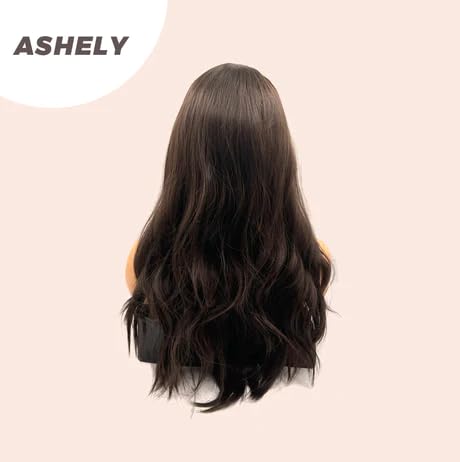 ASHELY – Peluca rizada de color marrón oscuro, pelucas sin pegamento para mujer, pelucas de cabello largo sintético natural para uso diario (pelucas