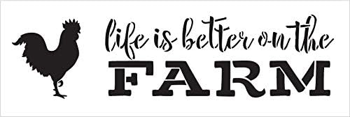 StudioR12 Life is Better On The Farm Stencil with Chicken  Plantilla Mylar reutilizable  Uso para pintar carteles de madera – Palets – Paredes –
