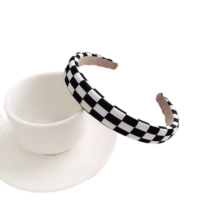 Duehut Diademas de tablero de ajedrez en blanco y negro, diadema acolchada a cuadros para mujeres y niñas, accesorios para el cabello para fiestas
