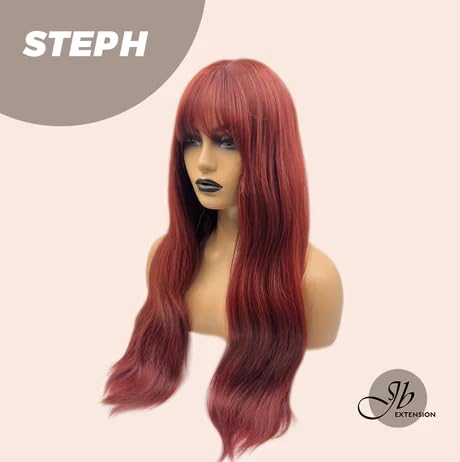 Bodywave – Peluca roja STEPH con flequillo completo, larga, rizada, ondulada, natural, para usar y llevar, sin pegamento, para fiesta, Halloween,