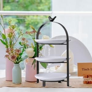 SparkWorks – Soporte para tartas de 3 niveles, bandeja para servir fiesta de té, soporte de postres y cupcakes, soporte de metal escalonado para