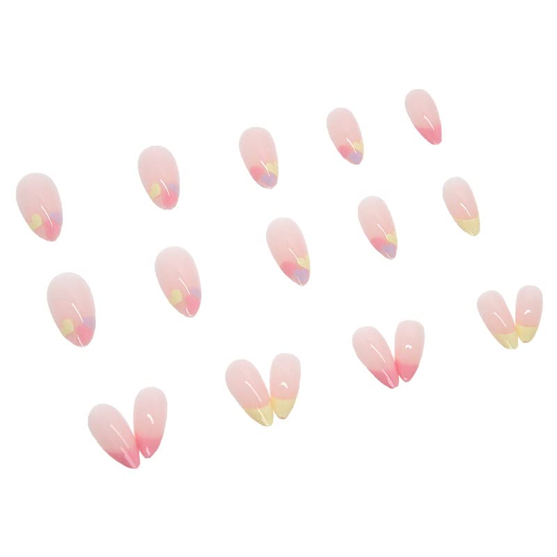 Uñas a presión  Uñas transparentes de color macarrón con forma de almendra, comodidad supremamente ajuste y pegamento cuadrado de gel suave natural,