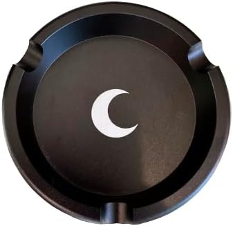 Brando Moon Cenicero de metal redondo pequeño negro – Lindo adorno para el hogar, oficina, decoración de interiores
