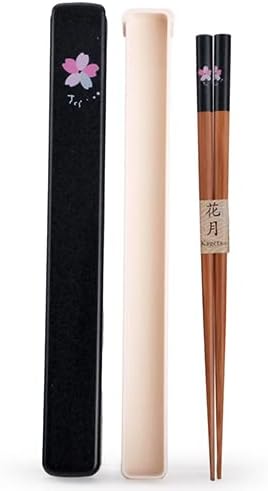 Hinomaru Collection Palillos de viaje personales con diseño de flor de cerezo Sakura japonesa en hermosa funda deslizante con tapa deslizante,