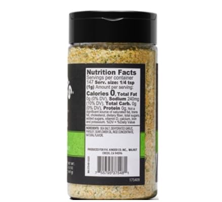 Kinders – Sal de ajo y sal marina de primera calidad, peso neto, 5.2 oz (147 g)