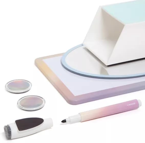 Kit de taquilla bohemia espejo, pizarra blanca, vaso de lápices, bolígrafo e imanes inspiradores (Lucent Dreams – Kit de 12 piezas)