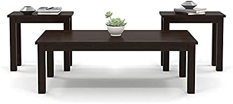 Juego de 3 mesas auxiliares para sala de estar, diseño tradicional de madera de tono marrón, incluye mesa auxiliar y 2 mesas auxiliares