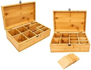 Caja de té de bambú, el mejor regalo para la familia, ajustable, 16 compartimentos, soporte para almacenamiento de té, organizador con tapa de
