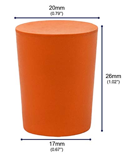 Paquete de 10 tapones de goma maciza  Tamaño 0.669 in inferior, 0.787 in superior, 1.024 in de longitud  Naranja  Calidad superior, goma sólida