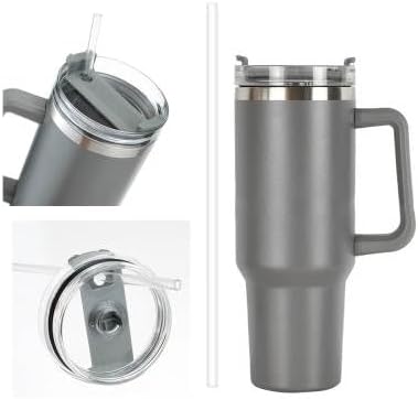 Vaso de 40 onzas con asa y tapa con pajilla, taza de viaje aislada de acero inoxidable para bebidas calientes y frías, taza grande simple y elegante
