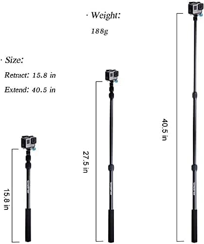 Smatree SmaPole S1 – Barra telescópica de mano de aleación de aluminio compatible con GoPro Hero121110987654321 y Hero Max, sesión de héroe (15.8