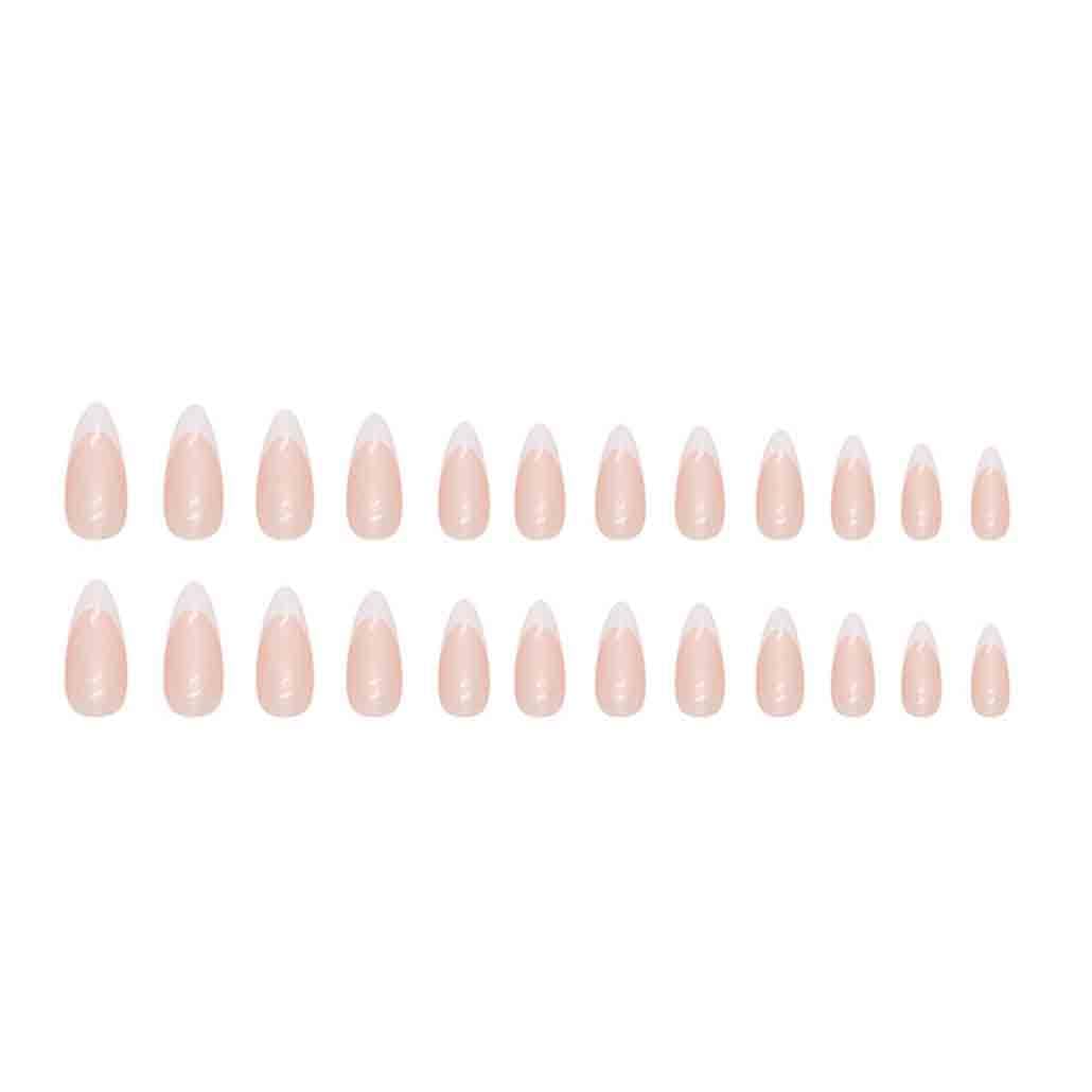 Foccna 24 uñas francesas a presión medianas, uñas postizas blancas, uñas de almendra esmaltadas, uñas postizas brillantes, uñas acrílicas para