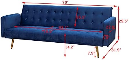 BOWERY HILL Sofá cama convertible de mediados de siglo para sala de estar, sofá cama de terciopelo con botones para apartamentos pequeños, sofá