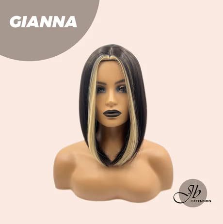 GIANNA – Peluca negra de corte Bob con piezas de dinero rubias, pelucas rectas sin pegamento para mujer, pelucas sintéticas naturales para uso
