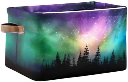 Cesta de almacenamiento de aurora de luz del norte, caja de almacenamiento de lona duradera, plegable, cesta organizadora de juguetes con asas para