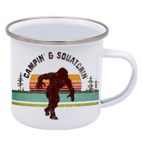 Sasquatch Bigfoot Enamel Campfire Mug, Outdoor Camping Coffee Cup, Mountain Nature Hiking Camp Lover Gifts Funny Saying Quote Coffee Mug, cup mom