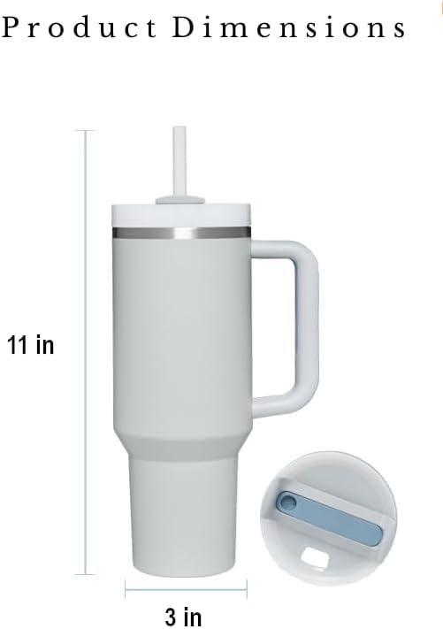 Vaso de 40 onzas con asa y pajita, acero inoxidable, doble capa, aislado al vacío, taza térmica perfecta para agua, té, café (rosa)