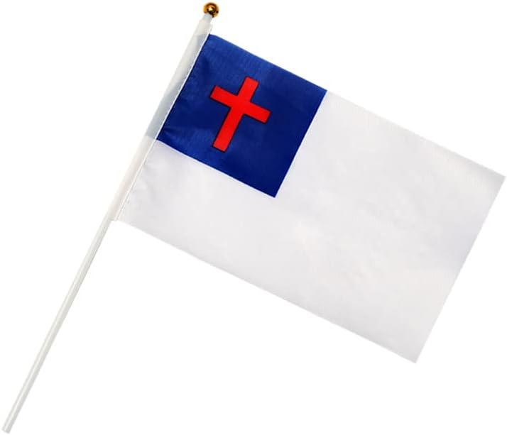 Paquete de 50 banderas cristianas pequeñas, bandera de mano, bandera estadounidense, festival cristiano, Pascua, Acción de Gracias, adecuada para