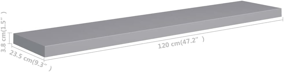 4 estantes flotantes montados en la pared, estantes de pared de MDF grises para dormitorio con soportes invisibles, estantes grises para decoración