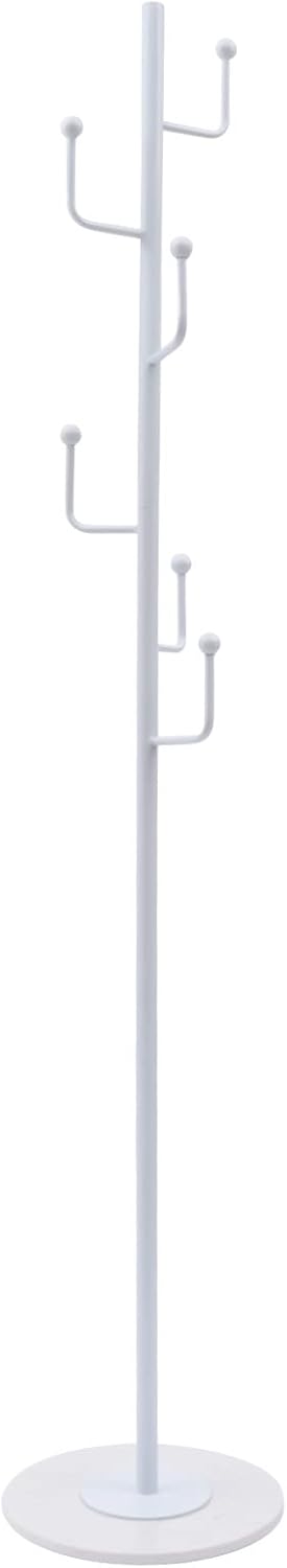 Soporte de metal moderno blanco de 67 pulgadas, para pasillo, perchero, árbol, con 6 ganchos, base estable de mármol, para entrada, pasillo, sala de