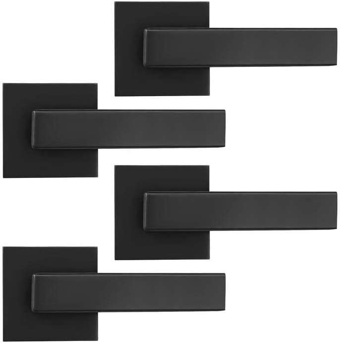 Probrico Paquete de 4 manijas cuadradas falsas para puerta interior que no giran, manijas de puerta de armario de un solo lado, color negro mate