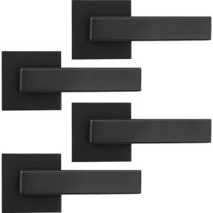 Probrico Paquete de 4 manijas cuadradas falsas para puerta interior que no giran, manijas de puerta de armario de un solo lado, color negro mate Probrico Paquete de 4 manijas cuadradas falsas para puerta interior que no giran, manijas de puerta de armario de un solo lado, color negro mate