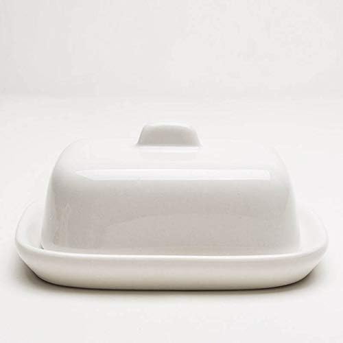 Sizikato Mantequillera pequeña de porcelana blanca pura con tapa