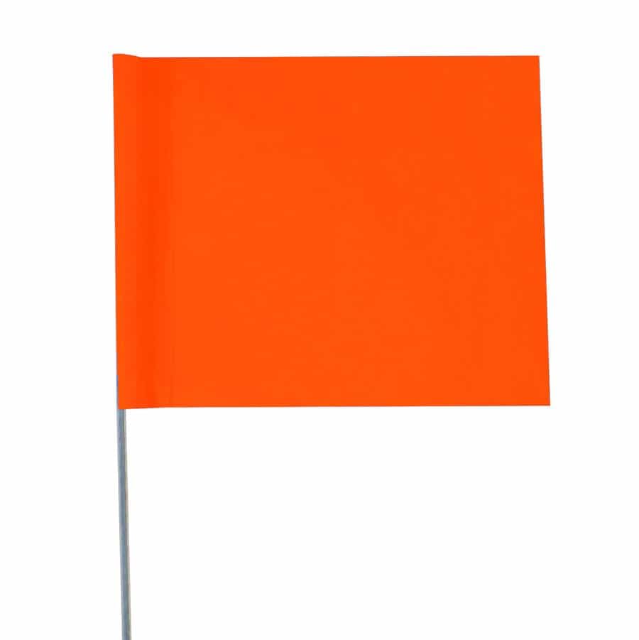 Bandera de marcado de vinilo naranja fluorescente liso – 4  x 5  con bastón de alambre de 36 pulgadas – Caja de 1000