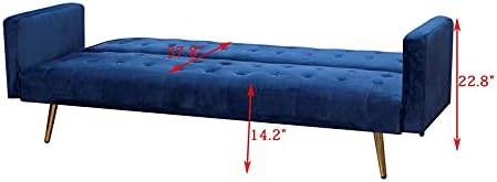 BOWERY HILL Sofá cama convertible de mediados de siglo para sala de estar, sofá cama de terciopelo con botones para apartamentos pequeños, sofá