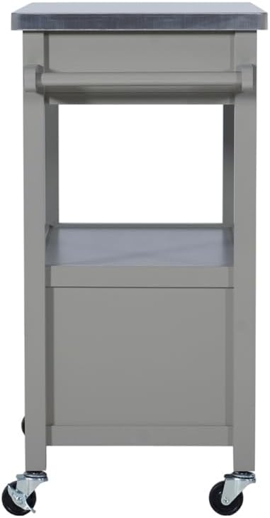 Riverbay Furniture Carrito de isla de cocina de microondas con tapa de acero inoxidable de madera de pino en gris