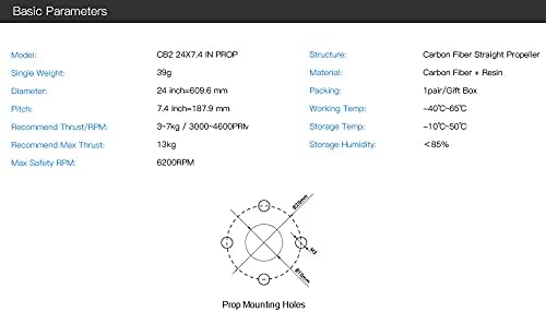 Fluxer CB2 24X7.4 pulgadas PROP-D10-D20 (M3X4) MAD COMPONENTS Hélice ultraligera de fibra de carbono mejorada para el dron, multirotor Quadcopter,