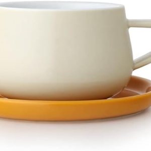 VIVA Ella Cream – Juego de café de porcelana con leche, taza de capuchino con platillo, 9 oz  8.8 fl oz VIVA Ella Cream – Juego de café de porcelana con leche, taza de capuchino con platillo, 9 oz  8.8 fl oz