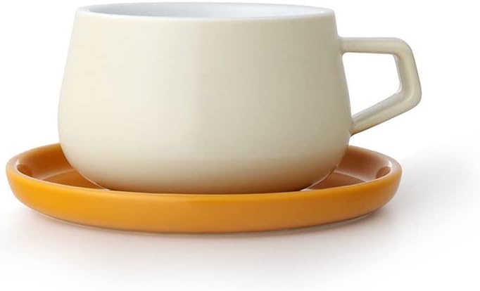 VIVA Ella Cream – Juego de café de porcelana con leche, taza de capuchino con platillo, 9 oz  8.8 fl oz
