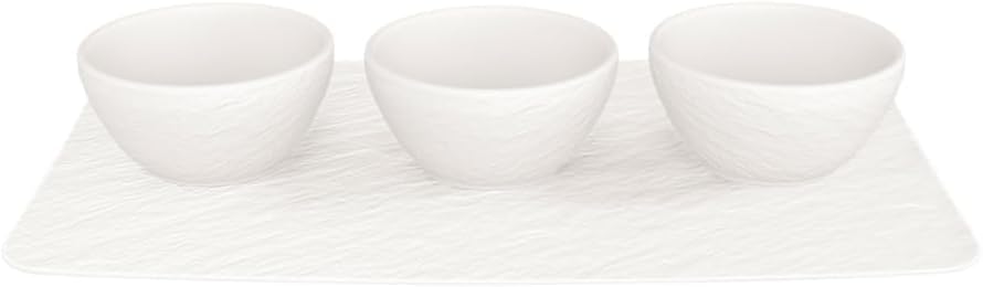 Villeroy & Boch Manufacture Rock Blanc – Cuencos para salsas y comida para dedos, porcelana premium, aptos para lavavajillas, blanco, pequeño, juego