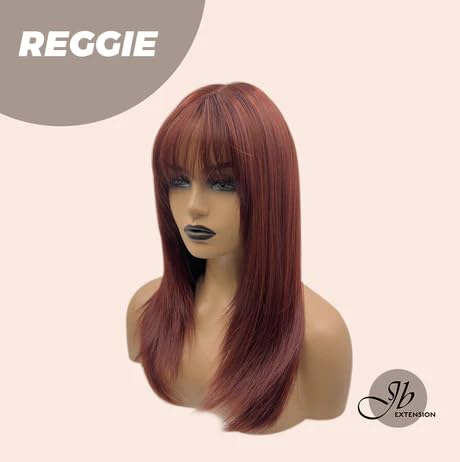 REGGIE – Peluca de color rojo oscuro con flequillo completo, lacio, natural, sin pegamento, pelucas rectas para mujeres, pelucas sintéticas