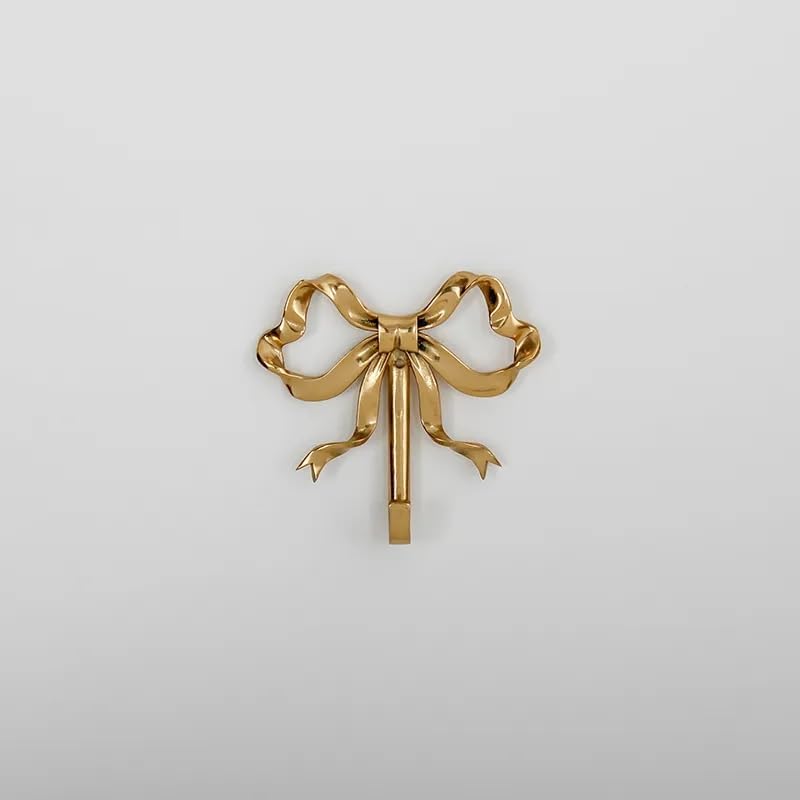 Gancho de ropa nórdico retro dorado para dormitorio, porche, baño, decoración de lujo, latón macizo, gancho de pared con forma de lazo (más grande)